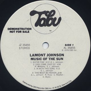 Lamont Johnson / Music Of The Sun label