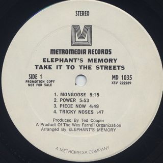 Elephant's Memory / Take It To The Street label