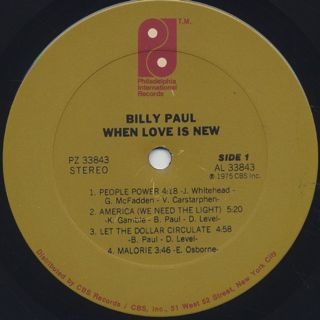 Billy Paul / When Love Is New label