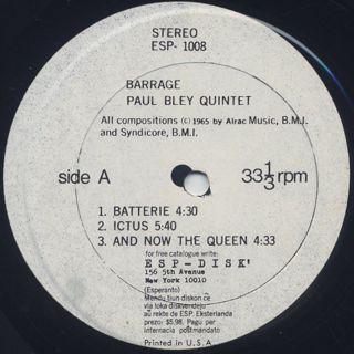 Paul Bley Quintet / Barrage label