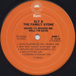 Sly and The Family Stone / Heard Ya Missed Me, Well I'm Back label