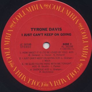 Tyrone Davis / I Just Can't Keep On Coming label