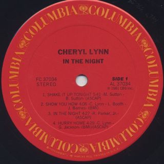 Cheryl Lynn / In The Night label
