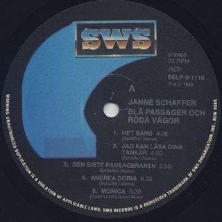 Jan Schaffer / Bla Passager Och Roda Vagor label